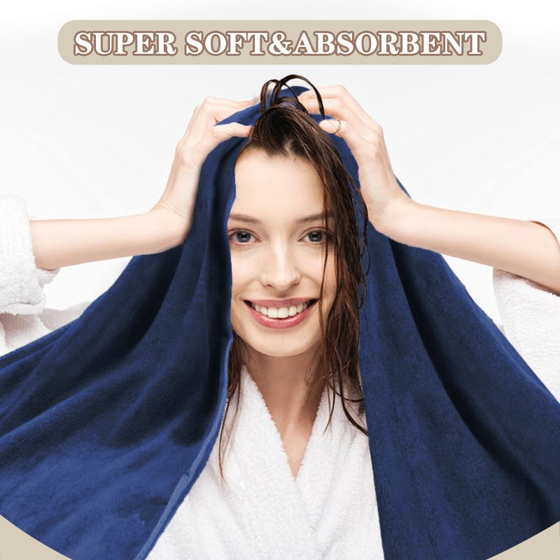 SUNLAND Microfiber Hair Towels Anti Frizz Hair Drying Towel Super Absorbent Fast Drying Turbans for Wet Curly Hair Soft Hair Towel Wrap with Elastic Band for All Hair Types 40 X 20 inches Navy Blue - Image 2